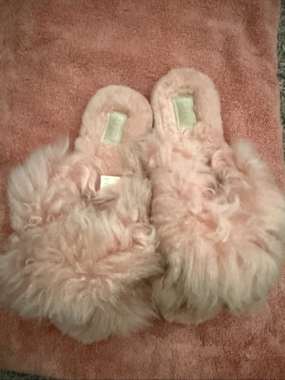 UGG Pink Sheepskin Fluff Slide Slippers